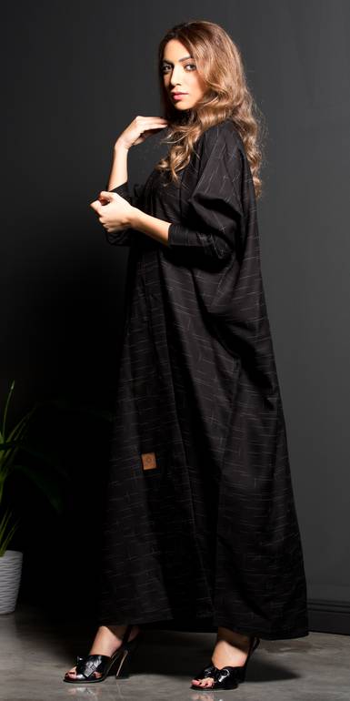 BL-0164 Abaya, Emirati model, white striped fabric