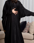 BL-0196 Abaya, wide model, black silk fabric