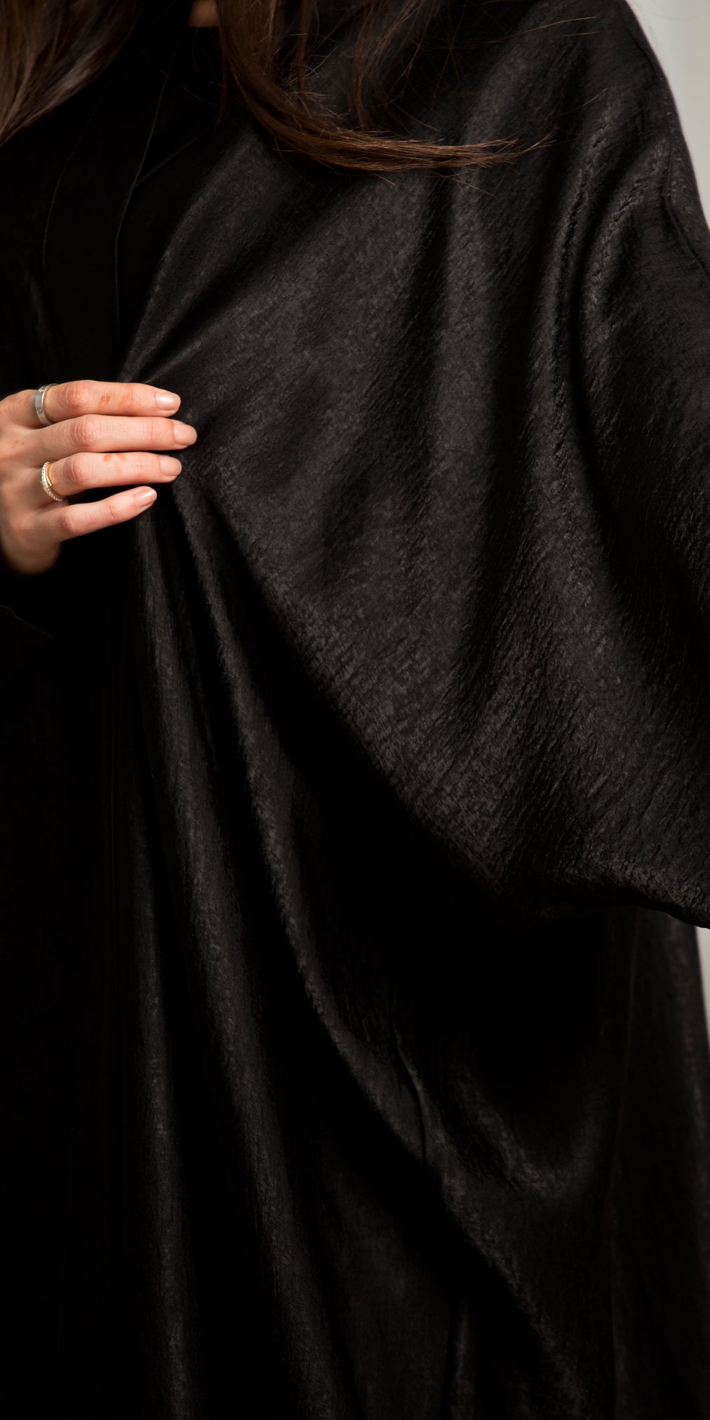 BL-0196 Abaya, wide model, black silk fabric