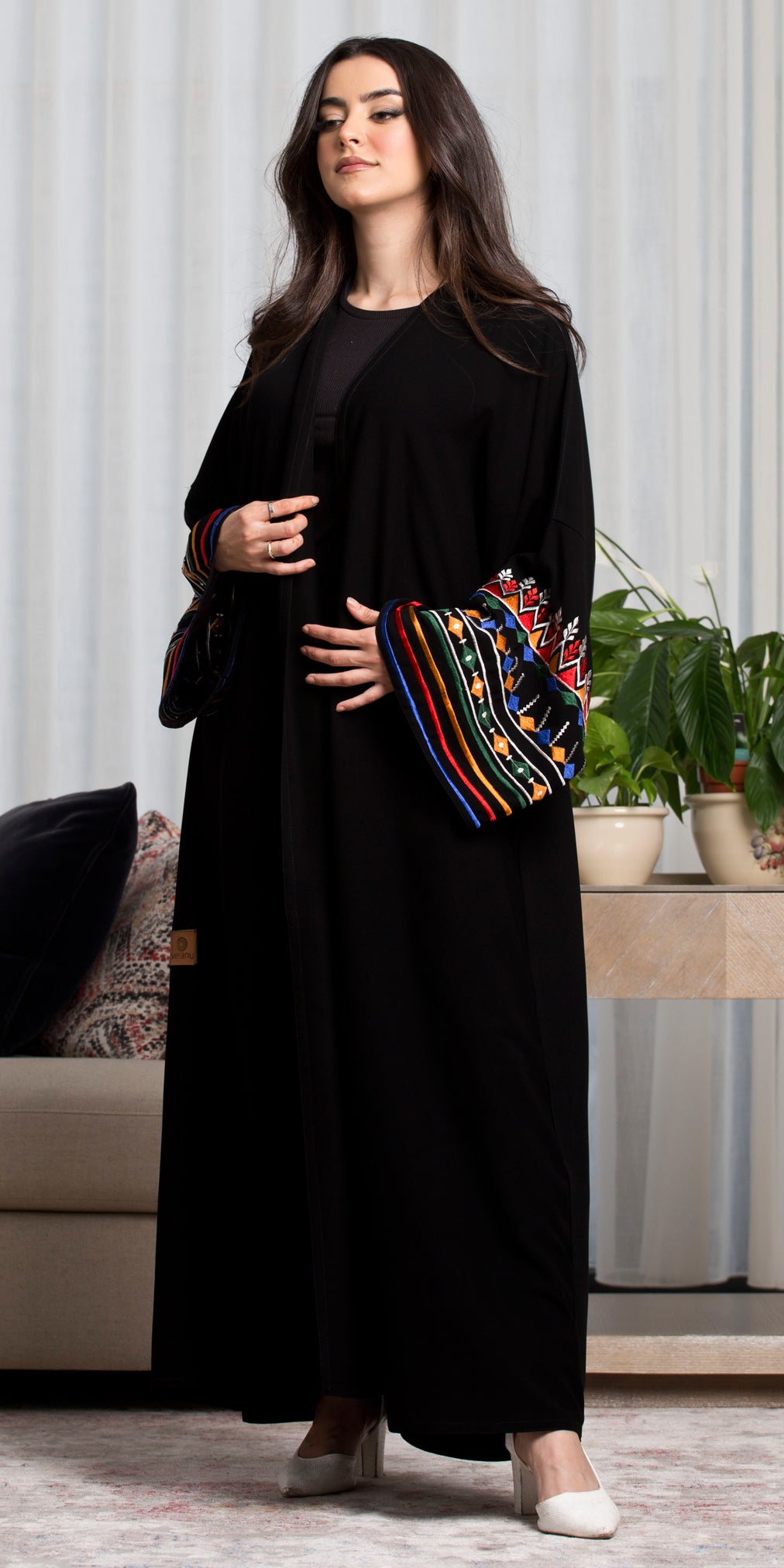 BL-0193 Abaya Black Crepe With Asiri Embroidery on Sleeves