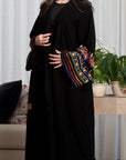 BL-0193 Abaya Black Crepe With Asiri Embroidery on Sleeves