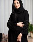 BL-0195 Abaya, classic model, with black lace handmade on the sleeves