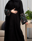 BL-0194 Abaya, classic style, black crepe, with embroidery on the sleeves