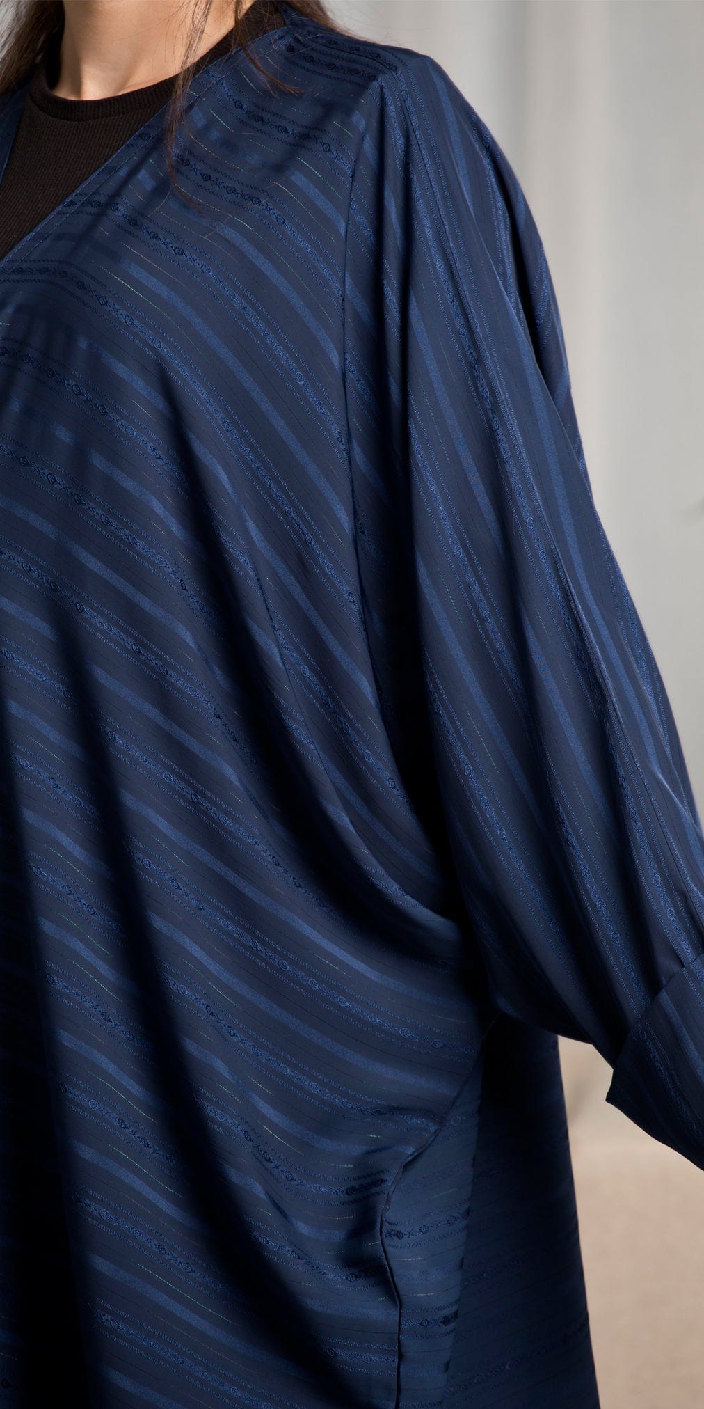 CL-0200 Abaya, wide model, navy blue striped fabric