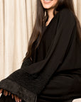 BL-0206 Abaya, classic model, with handwork beads and added silk on the sleeves