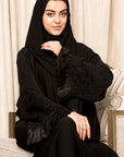 BL-0206 Abaya, classic model, with handwork beads and added silk on the sleeves