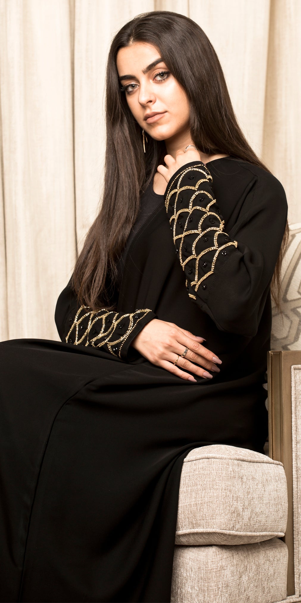 BL-0214 Abaya classic model with golden color embroidery