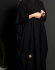 BL-0162 Abaya, Emirati model, black dotted fabric