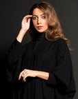 BL-0162 Abaya, Emirati model, black dotted fabric