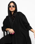 BL-0189 winter abaya, wide cut, black broadcloth fabric