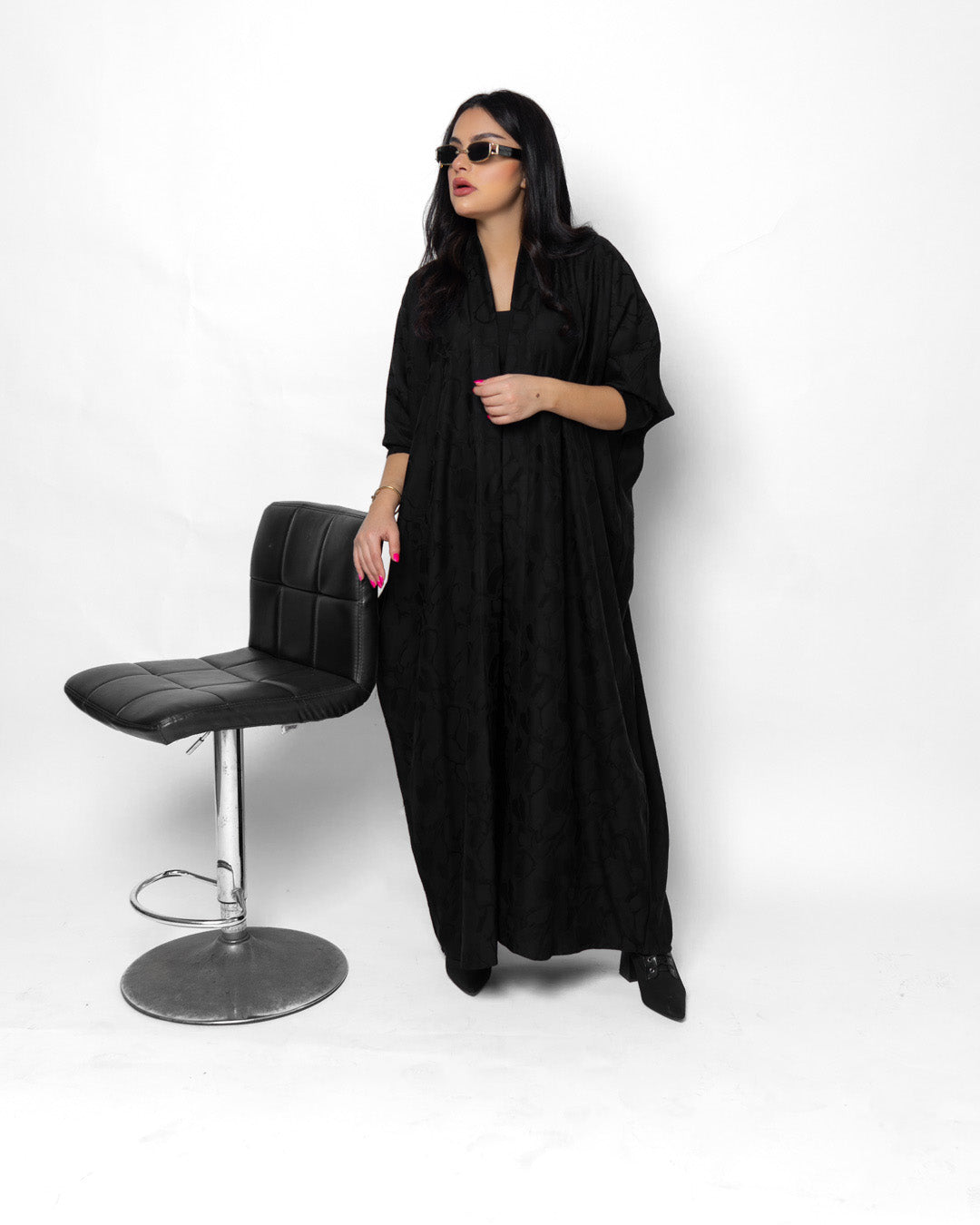 BL-0185 Abaya wide model, Black colour with designs