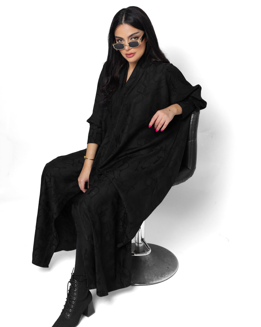 BL-0185 Abaya wide model, Black colour with designs