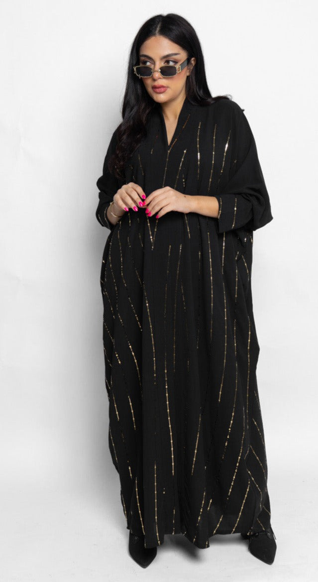 BL-0176 Abaya, Emirati model, black, with horizontal sequins
