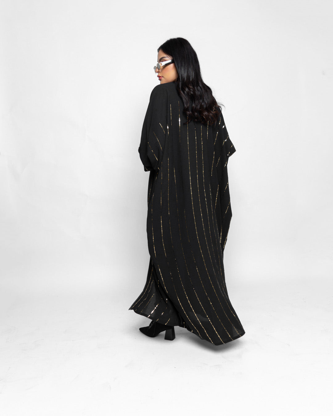 BL-0176 Abaya, Emirati model, black, with horizontal sequins