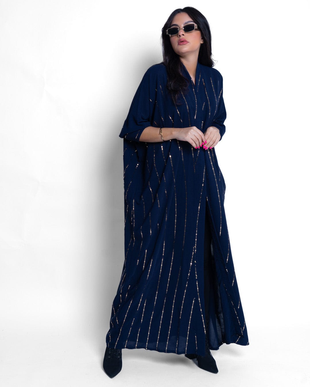 CL-0178 Emirati model, navy blue fabric with horizontal sequins