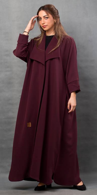 CL-0153 Abaya, classic model, dark red, with a light collar