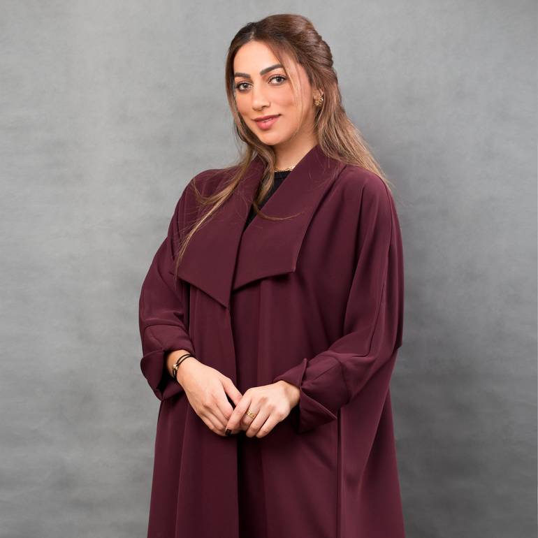 CL-0153 Abaya, classic model, dark red, with a light collar