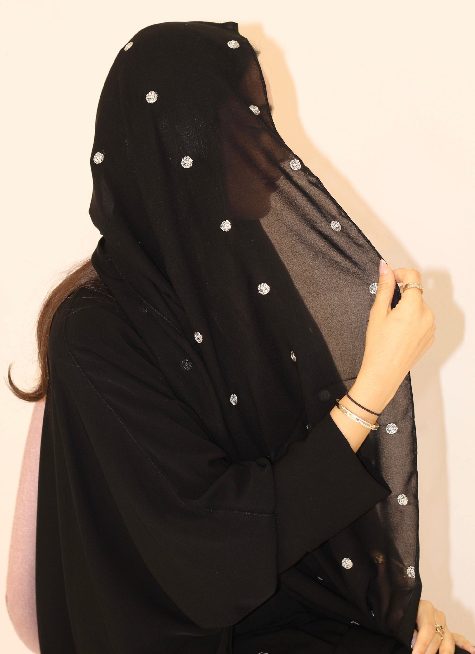 TA-232 Black veil with golden embroidery